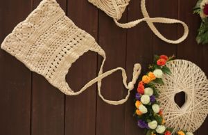 Natural Cotton Crochet Shoulder Bag