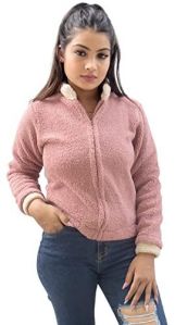 LOMOOFY WOMENS WINTER STYLISH CROP TOP WITH ZIPPER PINK AND BROWN