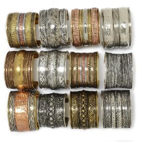 Brass Copper Silver Plated Cuff Set