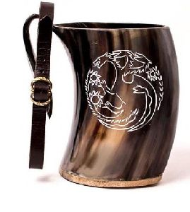 Drinking Horn Mug with Leather Strap