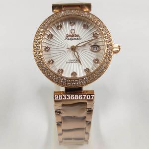 Omega De Ville Ladymatic White Dial Rose Gold Womens Watch