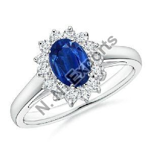 925 Sterling Silver Blue Sapphire And Zircon Ring
