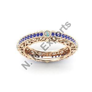 925 Sterling Silver Ethiopian Opal and Blue Sapphire Band Ring