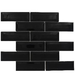 Brick Offset Glossy Black Mosaic Tiles