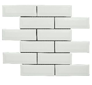 Brick Offset Glossy White Mosaic Tiles