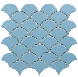 Fish Scale Glossy Turquoise Blue Mosaic Tiles