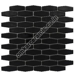 Stretch Hexagon Glossy Black Mosaic Tiles