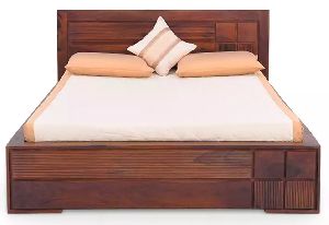Double bed in solid teak wood without mattress