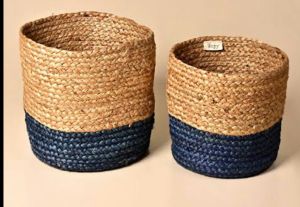 Blue Jute Laundry Basket