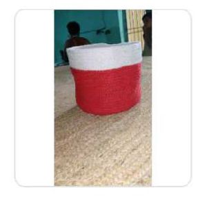 Red and White Jute Laundry Basket