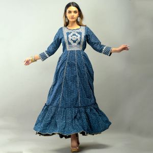 Dark Blue Printed Full Length Anarkali Gown