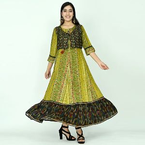 Green & Black Jacket Embroidered Gown