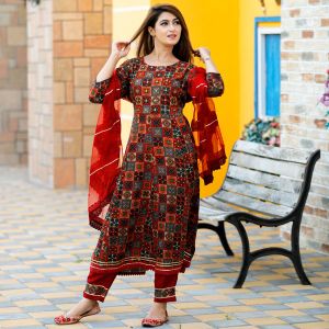 Rayon 3pc Suit with Pant Set with Bhagalpuri Dupatta