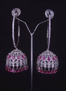 Red Stone Jhumka Earrings