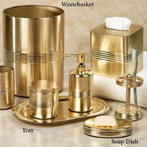 golden brass bathroom accessory set