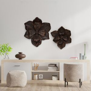 Large Bronze Color Wooden Wall Decor Flower Set of 2
