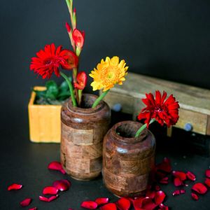 Natural Wooden Finish Vase Set Of 2