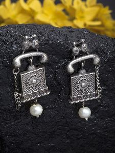 Oxidized Telephone Earrings