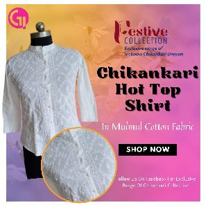 Chikankari mulmul fabric shirt for girls