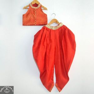 Halter Neck Red-Gold Dhoti Set