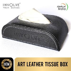 Involve Luxury Facial Tissue Box - Midnight Black Leather Tissue Paper Box For Car, Home And Office use 100 pulls