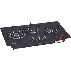 Quba 3 Burner Blue Color Glass Top Gas Stove