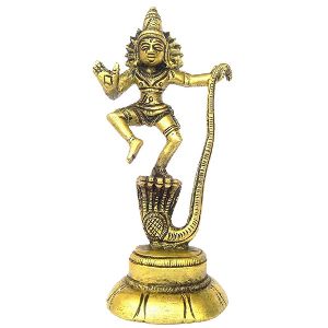 krishna dancing kaliya naga brass idol