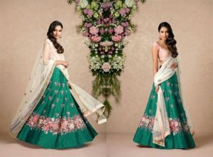 Green Fabzone Designer Raw Silk Multicolor Resham Thread Embroidery Lehenga Choli