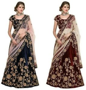 Navy Blue and Maroon Designer Embroidered Silk Velvet Bridal Lehenga Choli