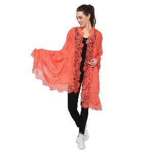 Coral Orange Silk Wool Stole