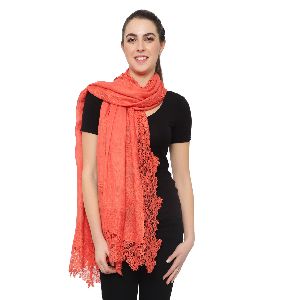 Coral Orange Silk Wool Stole