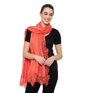 Coral Orange Silk Wool Stole