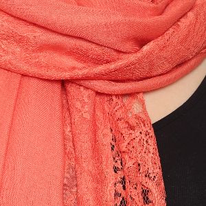 Coral Orange Silk Wool Stole