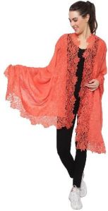 Coral Orange Silk Wool Stole