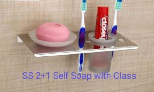 Stainless Steel Bathroom Shelf with Soap Dish and Toothbrush Holder