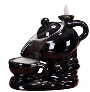 Polyresin Black Teapot Cup Waterfall Backflow Incense Holder