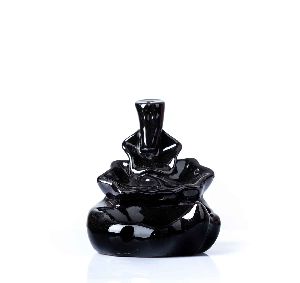 Handikart Black Resin Smoke Backflow Three Flower Design Polyresin Incense Holder