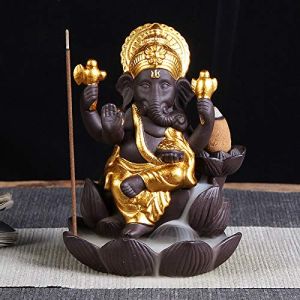 Golden Ganesha On Lotus Backflow Incense Cone Holder