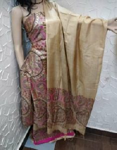 Unstitched Silk Madhubani Print Suit