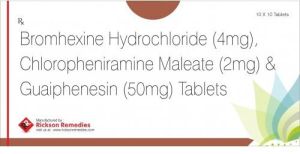 Bromhexine Hydrochloride Chloropheniramine Maleate and Guaiphenesin Tablets