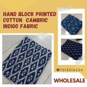 HAND BLOCK PRINTED COTTON CAMERIC INDIGO FABRIC