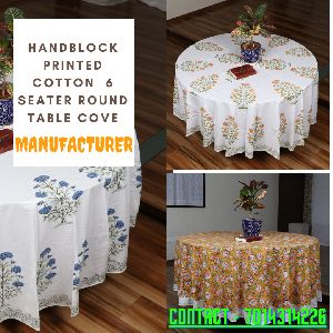 HEAD BLOCK PRINTED COTTON SIX SEATER ROUND TABLE COVER