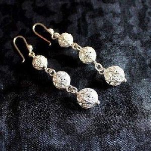 Silver Globe Dangle Earrings