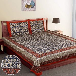 Block Kalamkari Double Bed Sheets