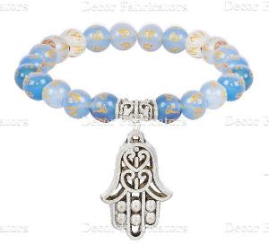 Blue Onyx Elastic Stone Bracelet with Hamsa Charm