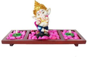 Dancing Dhol Playing Ganesha Dcor On Wooden Tray