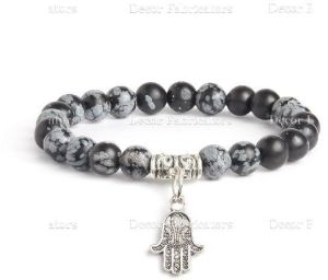 Natural Snowflake Obsidian Stone Bracelet with Healing Charm