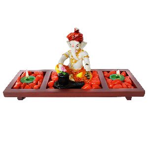 Shiv Ganesha Decor On Wooden Tray