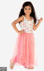 Embroidered Girls Top With Sequined Skirt