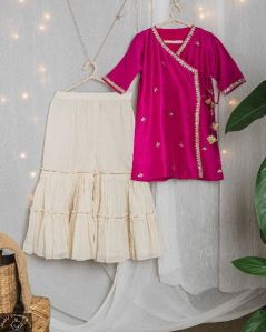 Pink and Beige Angrakha Garara Set